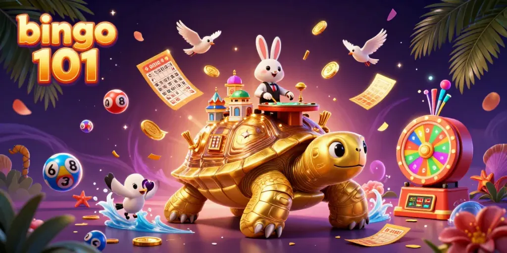 Join the excitement with Bingo 101, featuring a golden bingo-themed scene with cheerful characters.