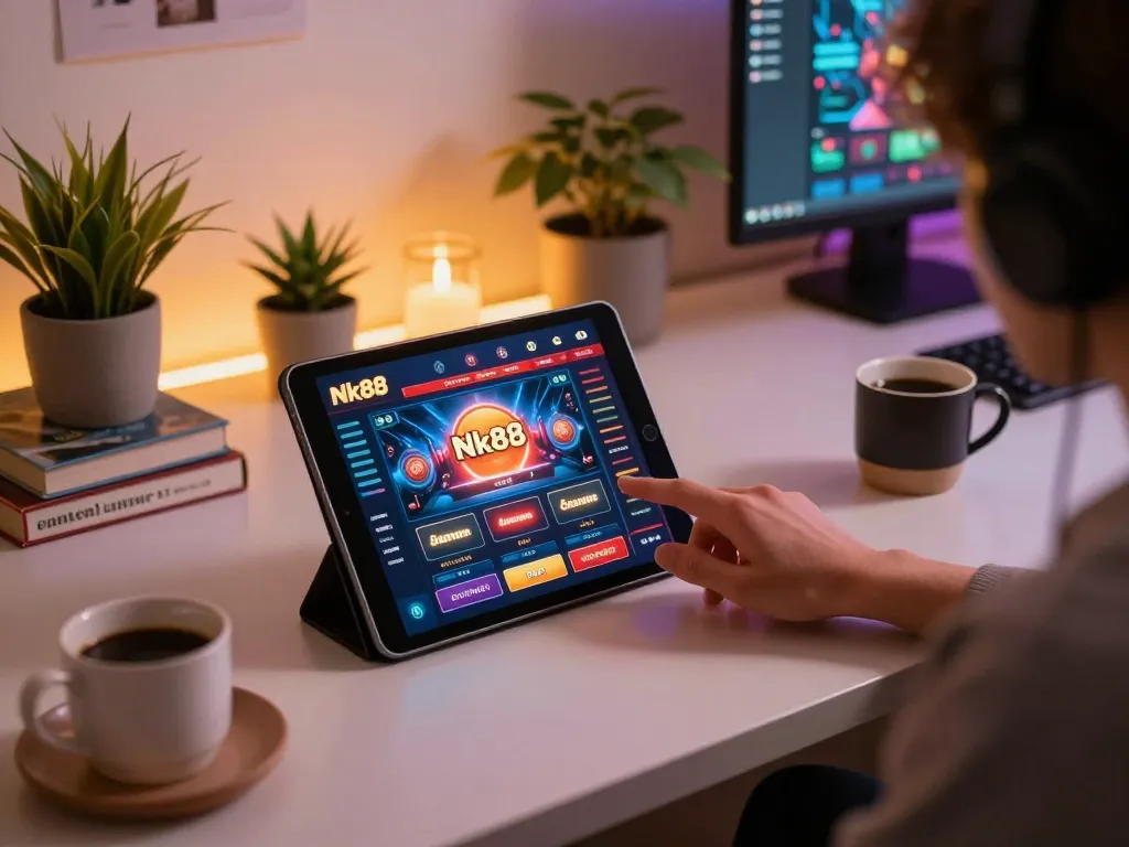 Engaging in Nk88 win online gaming with intuitive interface, relaxed ambiance, and focused gameplay.
