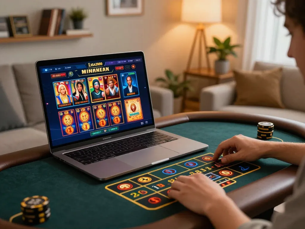 LIGA2000 online gaming interface showcasing slot machines and live dealer action for a thrilling experience.