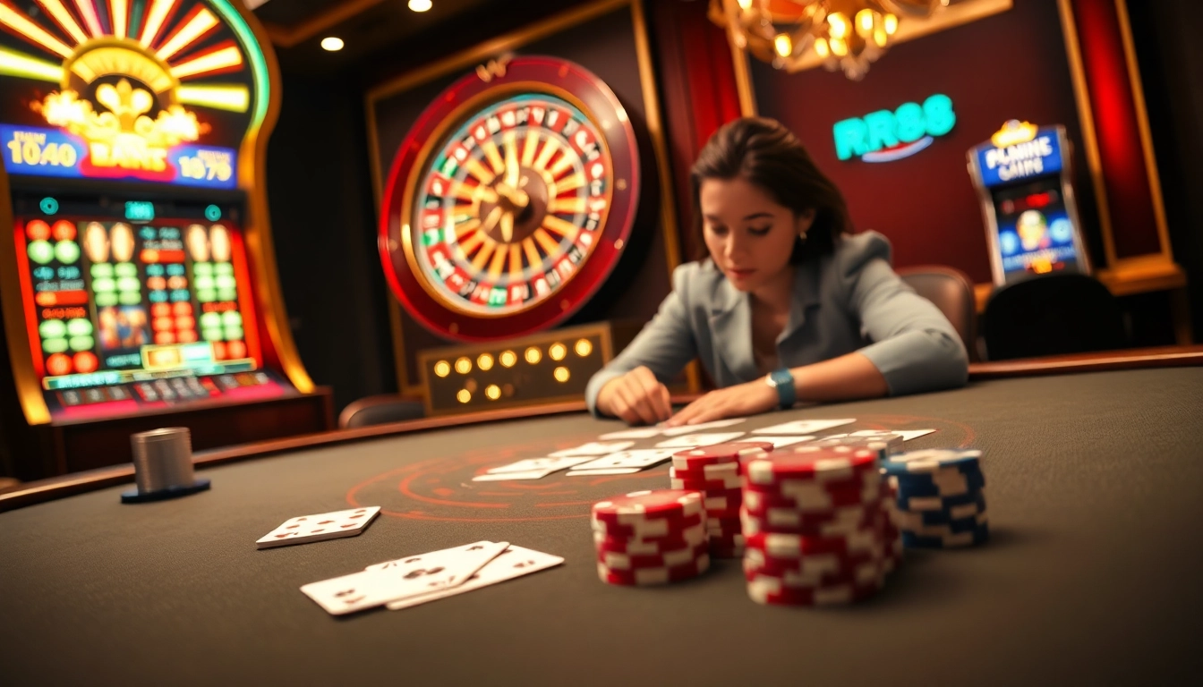 Experience the thrill of RR88 at a luxurious casino with poker chips and roulette.