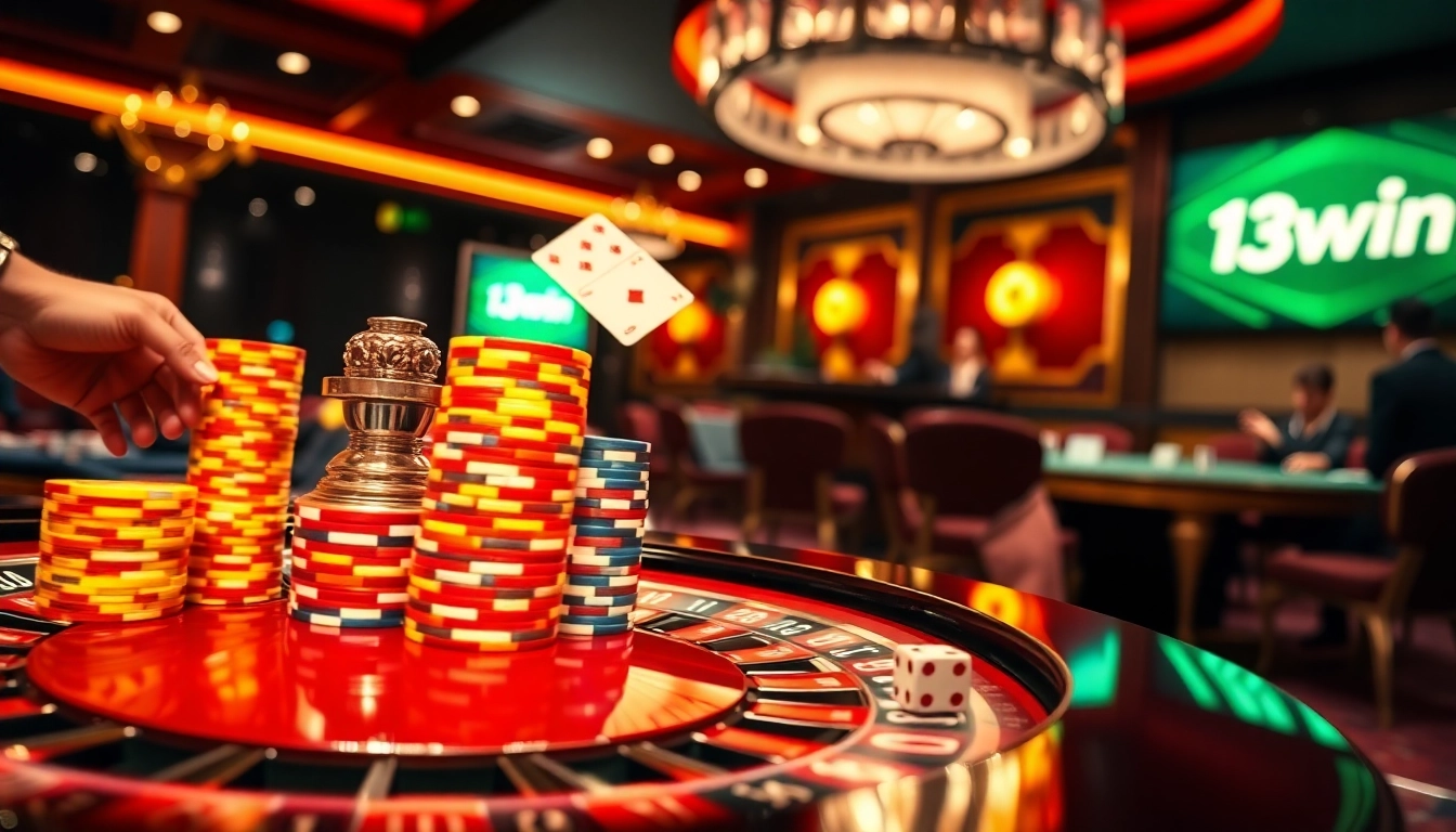Players enjoying various gambling games at the 13win casino, showcasing excitement and luxury.