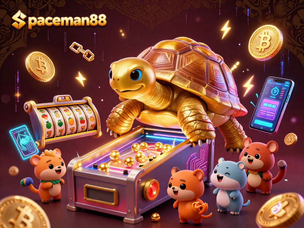 Engage with spaceman88 in an electric casino scene filled with crypto gambling elements and exciting gameplay.