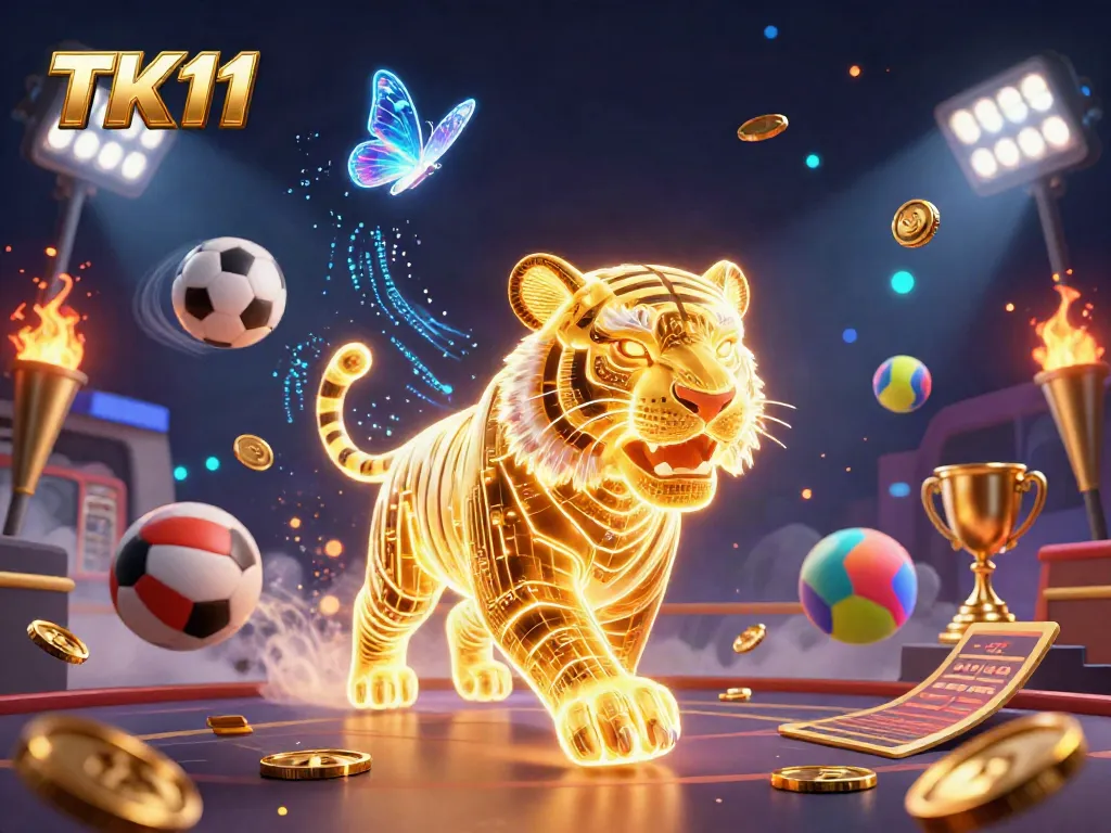 Experience the winning energy of TK11 in an ultra-detailed digital casino scene full of excitement and sports elements.
