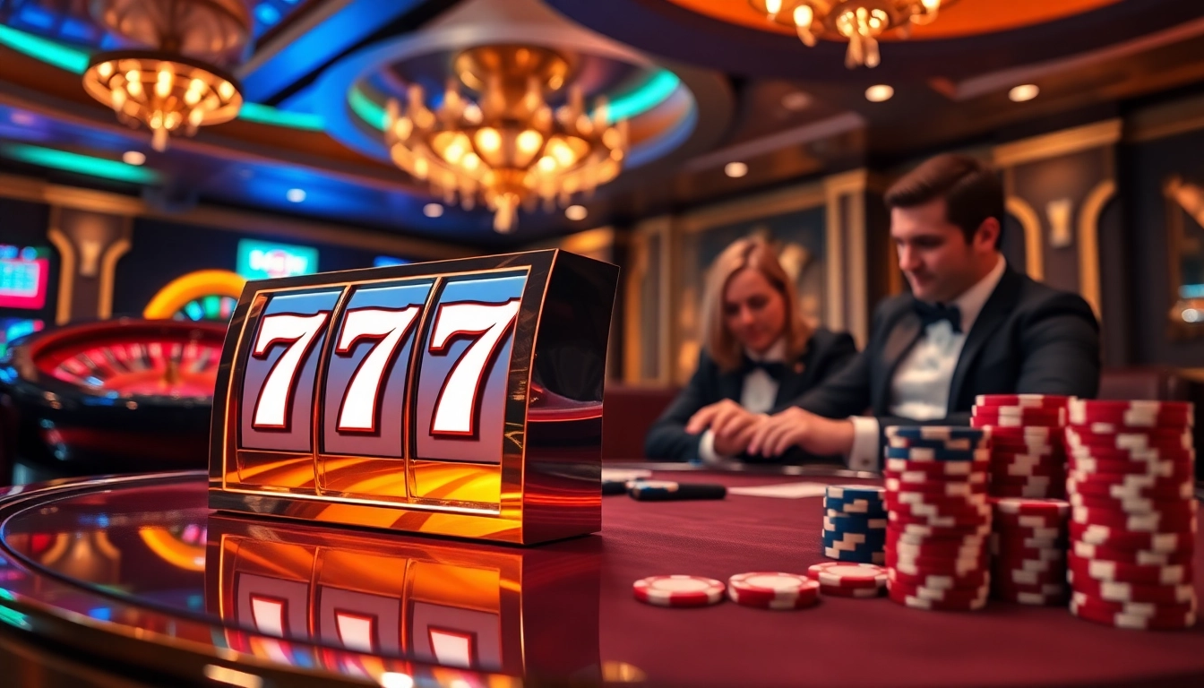 Experience thrilling gameplay at slot777 with vibrant slot machines and excited players.