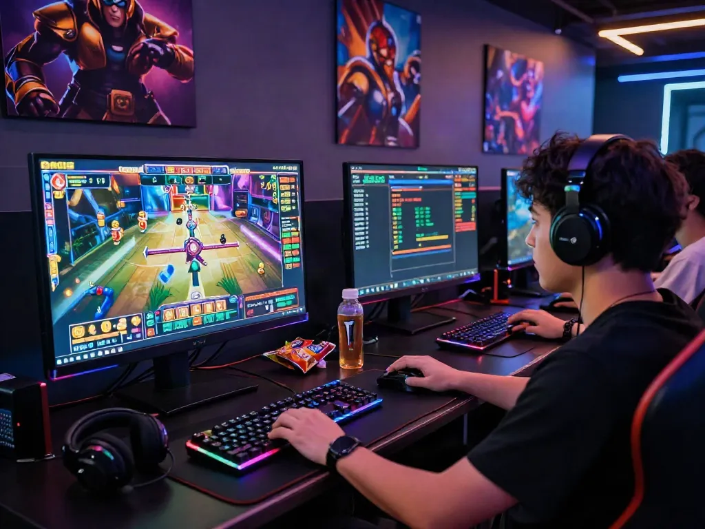 A player engaged with akunjp online slot game on a high-tech gaming setup.