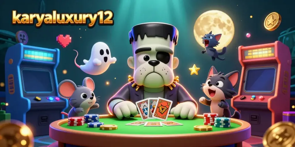 Untuk bermain di karyaluxury12, Frankenstein Bulldog dan teman-temannya menghibur di meja judi yang menakutkan.