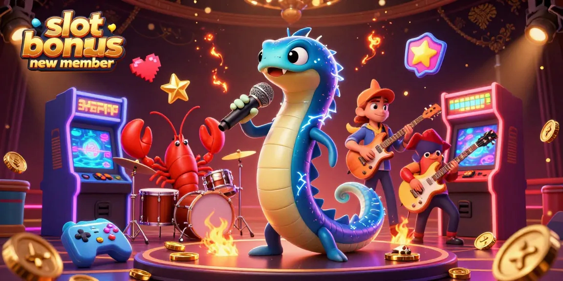 Engage with the slot bonus new member experience in this vibrant scene showcasing an electric eel DJ and band.