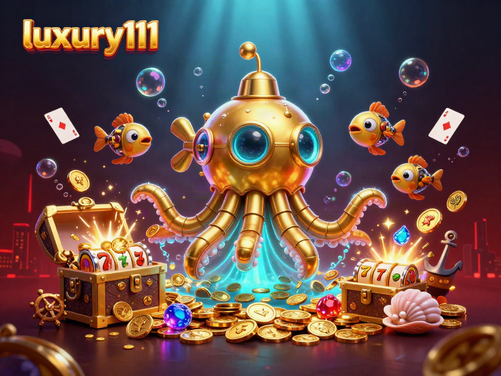 Engage with luxury111 at the thrilling underwater casino, featuring a golden kraken and dynamic slot elements.