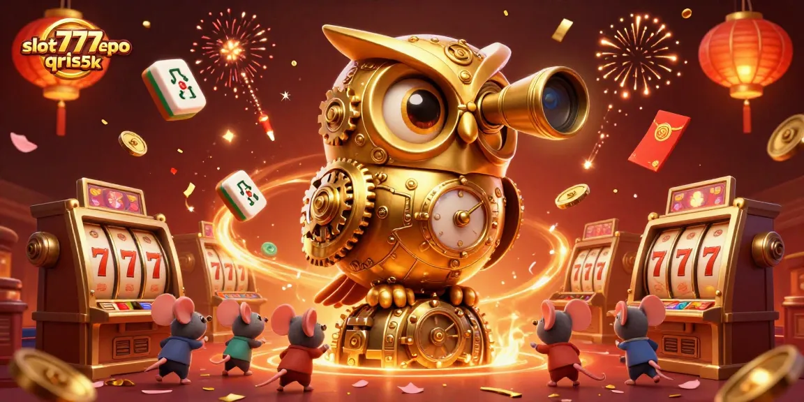 Engage with slot777depoqris5k and win! Watch the golden owl and its tiny companions in an animated slot gaming scene.