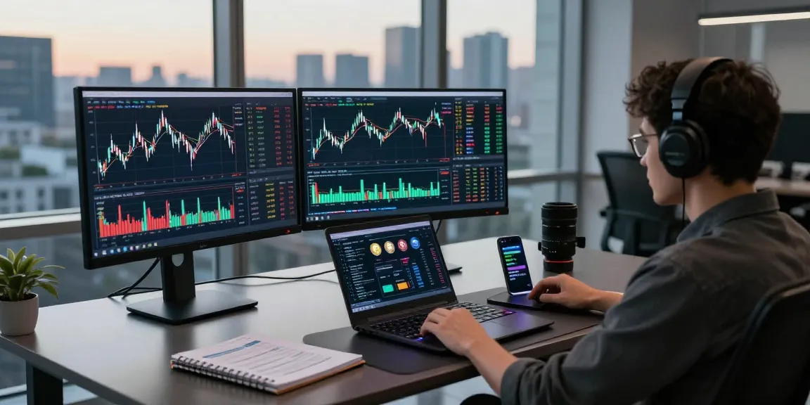 Cricbet trading workspace showcasing cryptocurrency analytics and live blockchain data in a modern office setup.