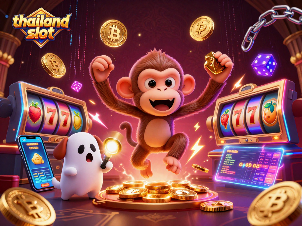 Experience the thrill of winning with thailand slot as a mischievous monkey juggles golden coins at a vibrant casino.