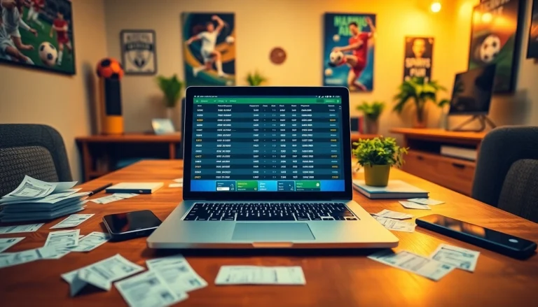 Engage in online Betting with a laptop and smartphone in a cozy home office setting.