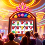 Slot Game mesin dengan simbol buah dan lampu kasino yang berkilauan.