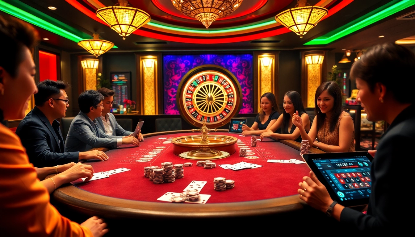 Exciting nk88 vip poker scene with players, chips, and modern betting interfaces.