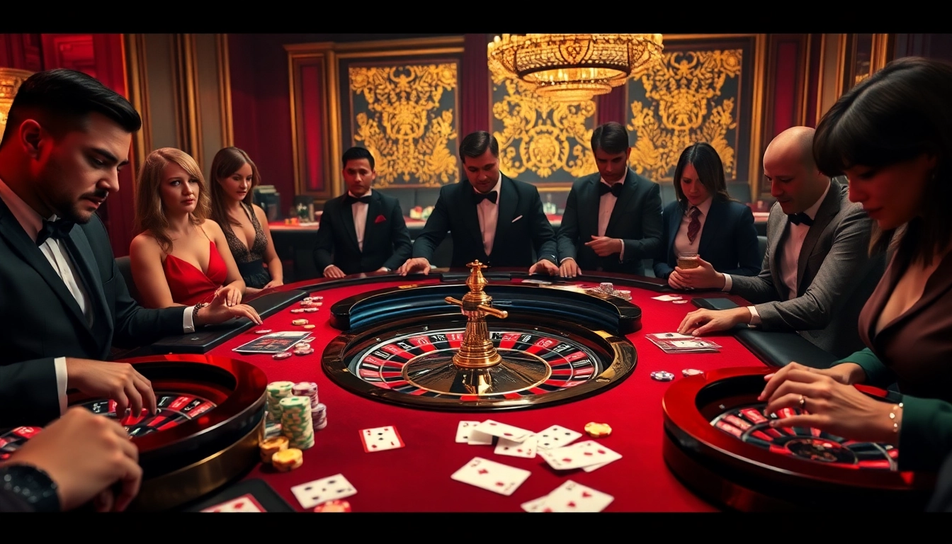 Gamblers engaged in a thrilling roulette game at 58win casino, showcasing chips and excitement.