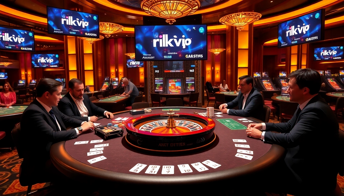 Experience the thrilling atmosphere of rikvip with engaging casino gameplay at a poker table.