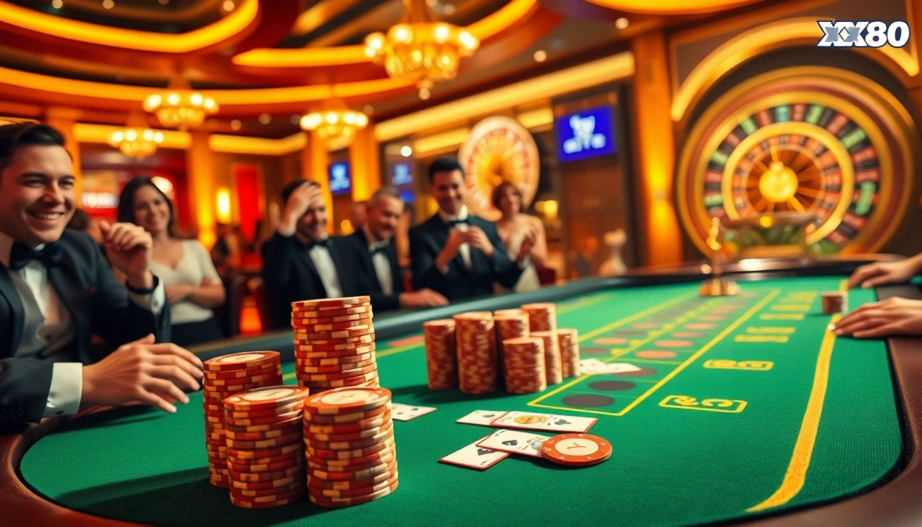 Experience the excitement of XX88 with engaging casino visuals of poker chips and cards.