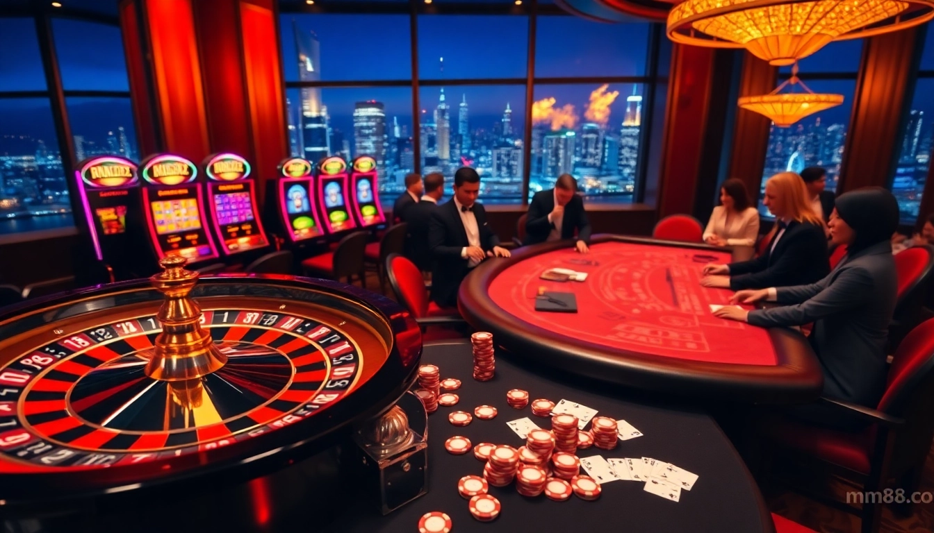 Experience the excitement at mm88 com with players engaging at a luxurious casino table.