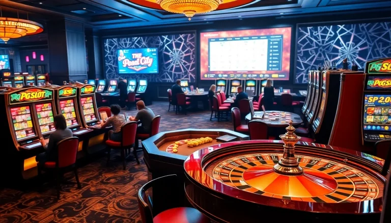 Engaging players at vibrant PG SLOT machines in a thrilling casino environment.