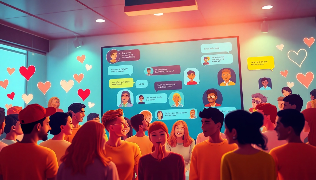 مشهد غرفة دردشة جذاب من شات فله، يضم أفاترات متنوعة وتفاعلات حيوية.