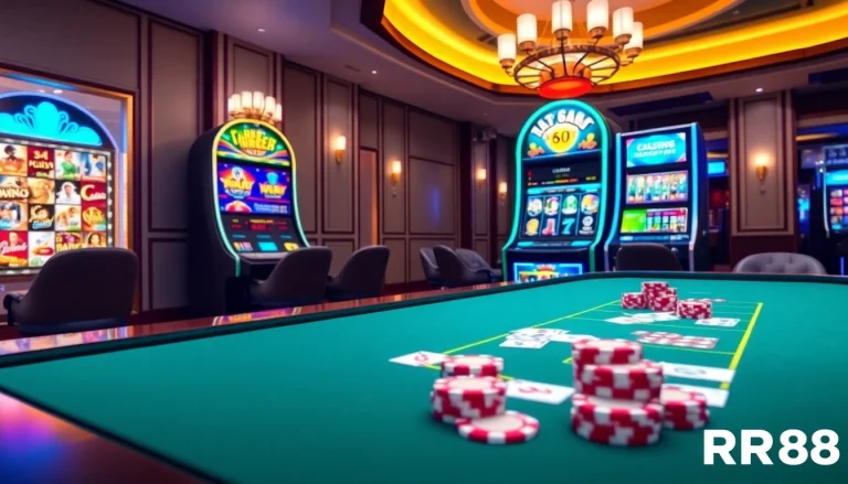 Experience high-stakes excitement with RR88's vibrant casino table and engaging gameplay.