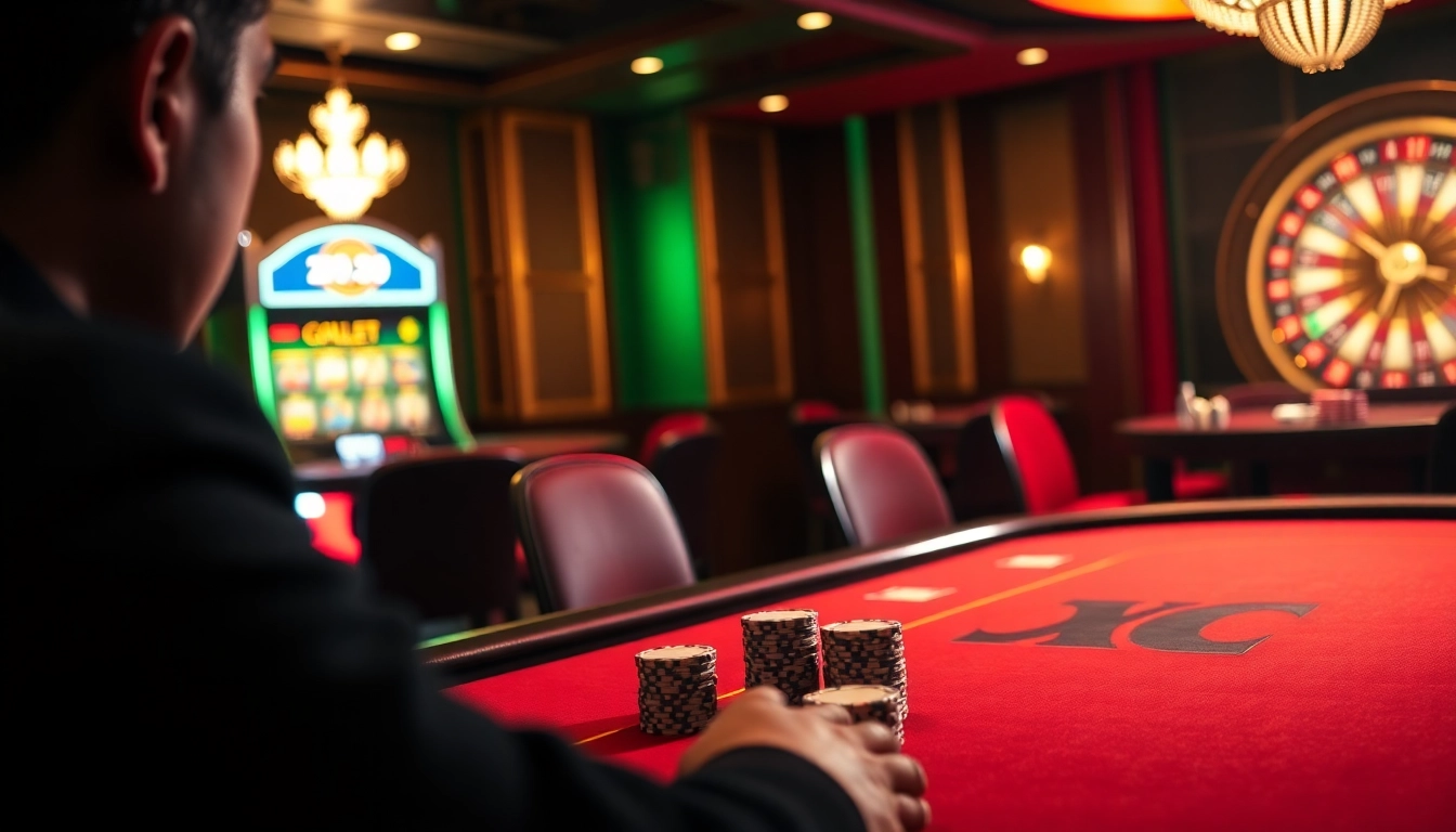 Play high-stakes poker at jun88 com, surrounded by vibrant casino ambiance and thrilling games.