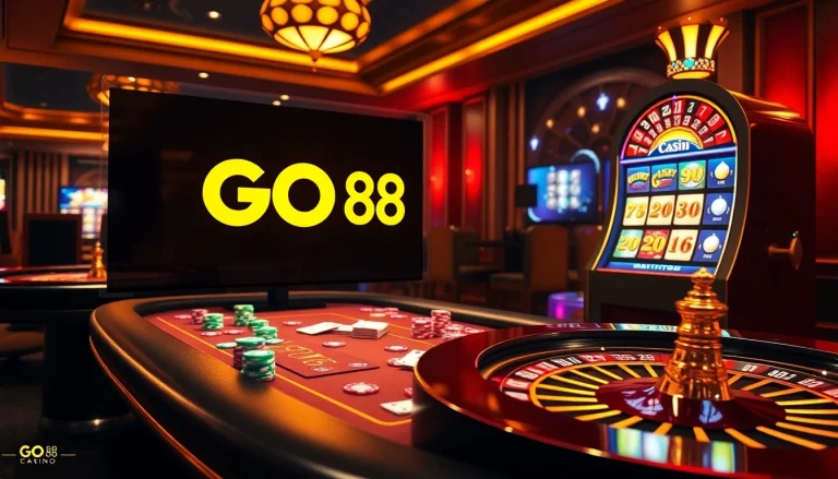 Players enjoying the excitement at GO 88 online casino, surrounded by vibrant gaming elements.