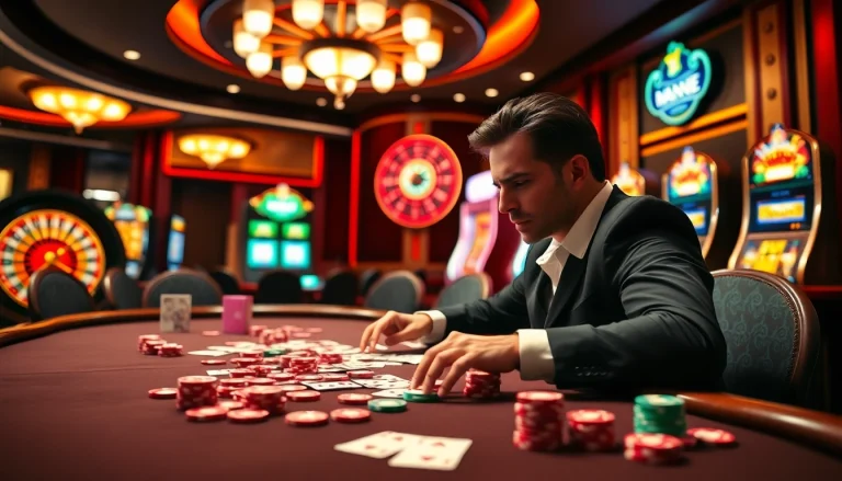 Experience the thrill of poker at a 79king casino table, surrounded by vibrant lights and chips.
