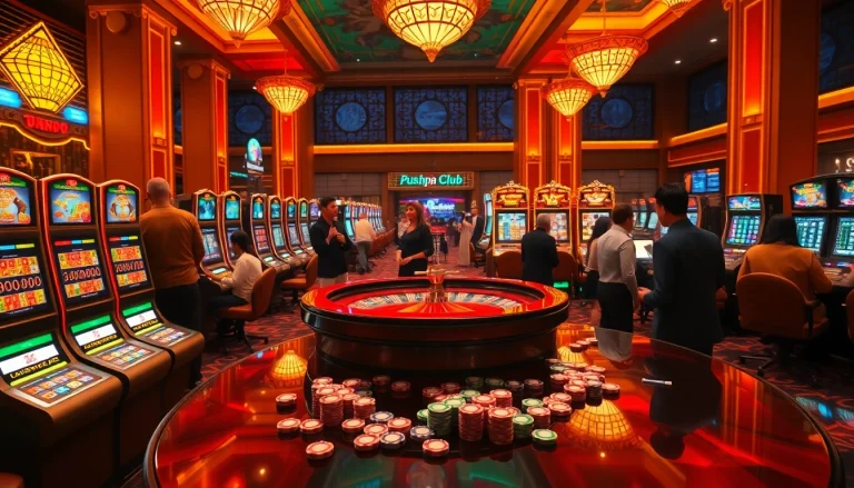 Experience the excitement of Pushpa Club with players engaging at a vibrant casino table.