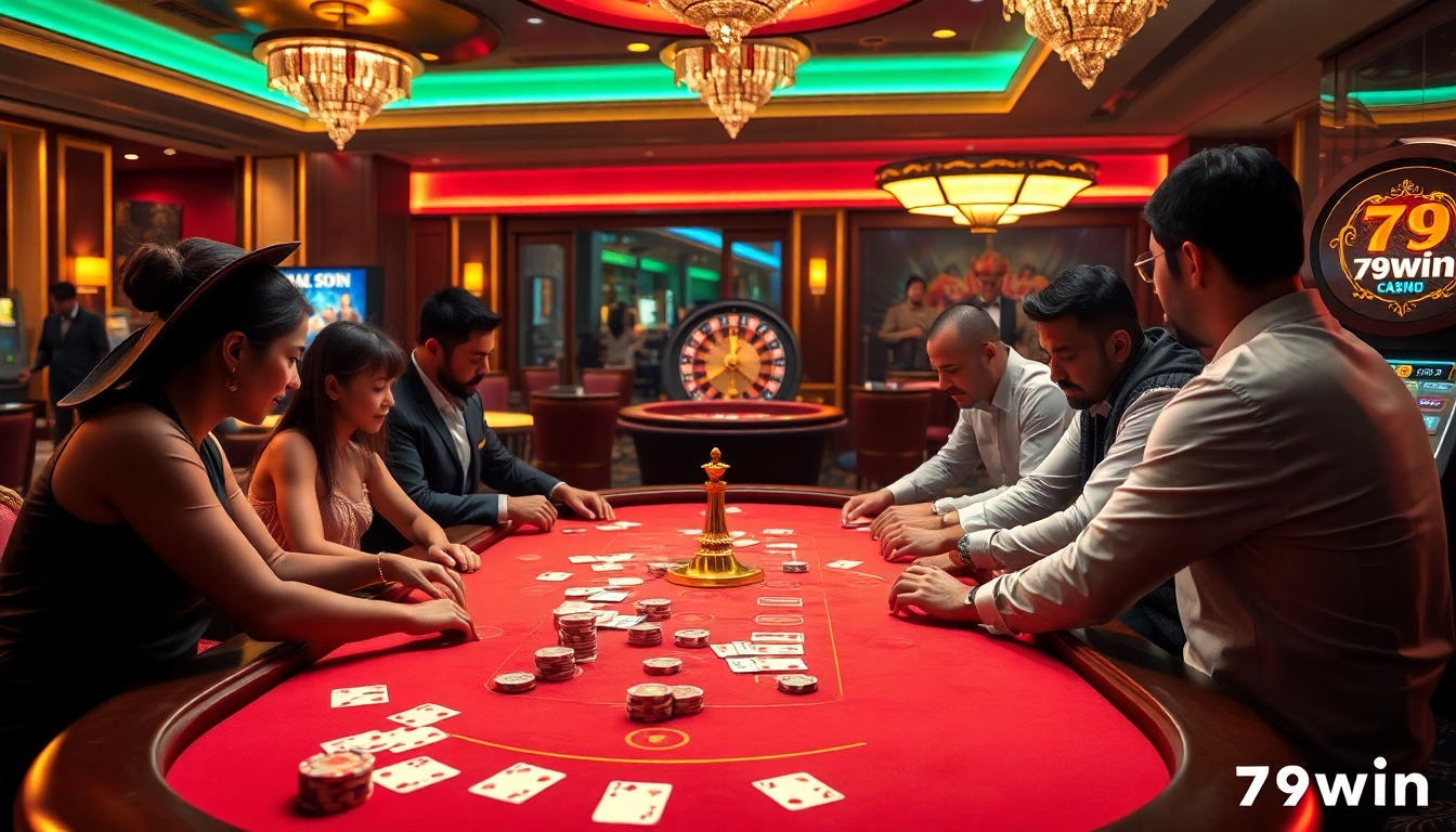 Engage in a thrilling 789win casino environment featuring poker, roulette, and vibrant slot machines.