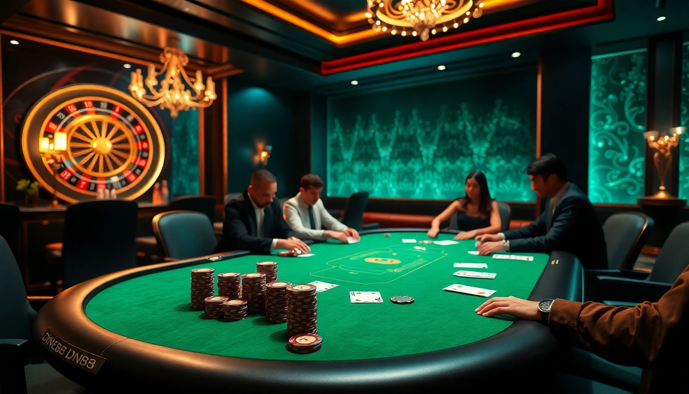 Intense poker game scene in a luxurious casino setting representing dn88 strategies.