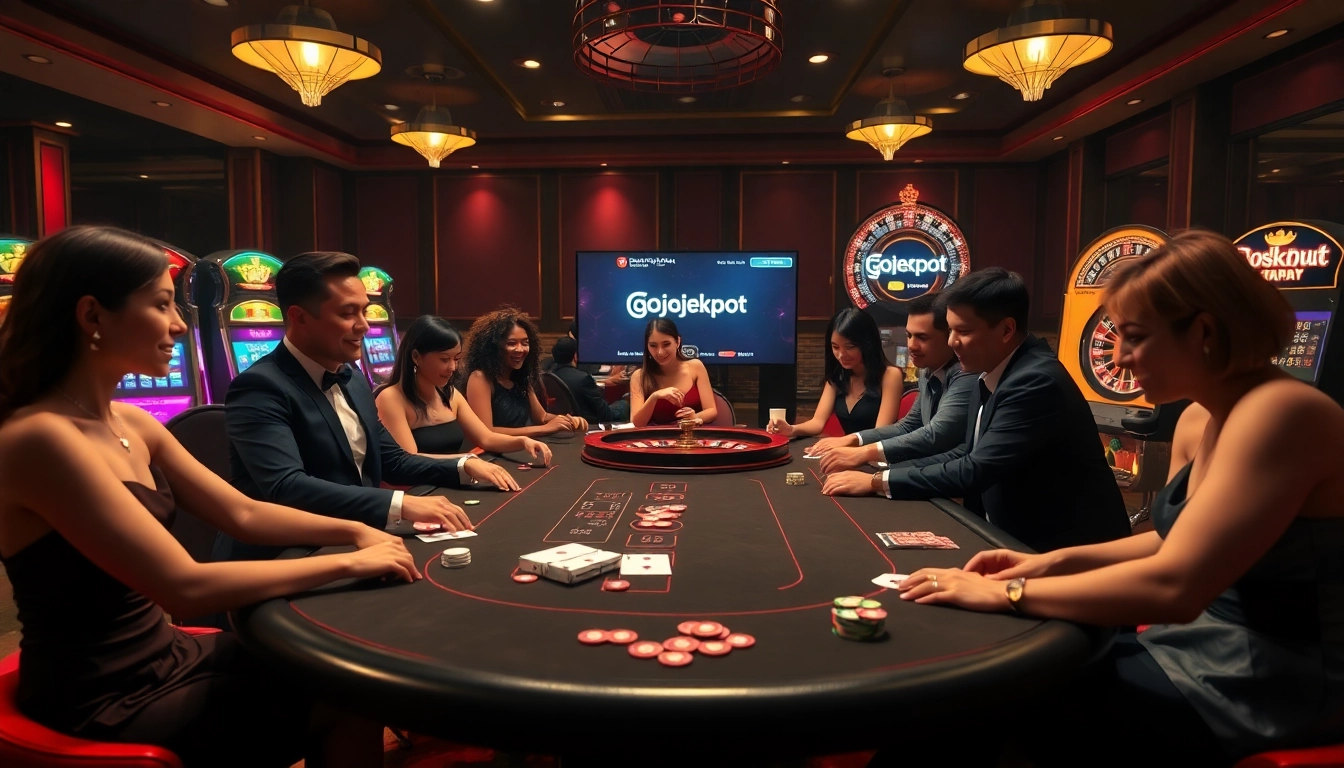 Experience high-stakes action with gojekpot at an elegant casino poker table.
