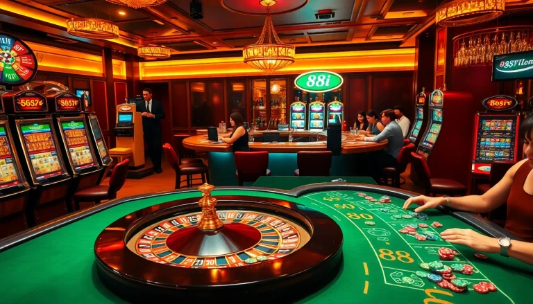 Players enjoying a vibrant casino atmosphere with 88i poker tables and exciting slot machines.