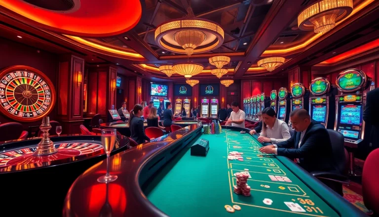 S88 casino gaming experience with vibrant roulette wheel, poker tables, and digital interface.