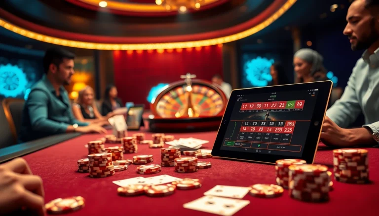 Engaging scene of high-stakes poker with players competing at king33 themed casino table.