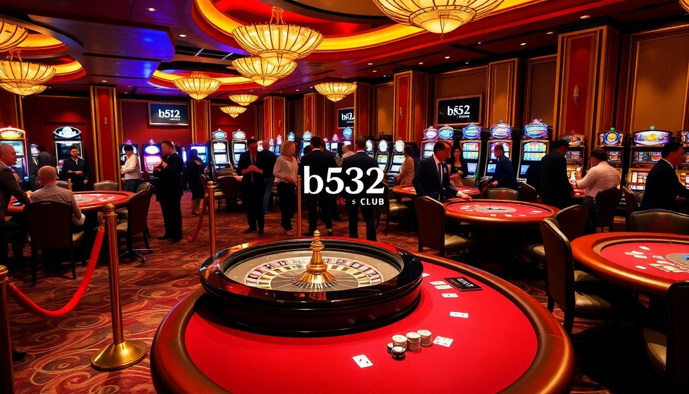 Exciting gameplay at b52 club with luxury casinos, roulette wheels, and poker tables.