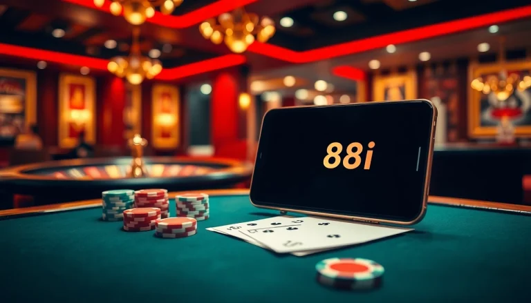 Experience excitement at 88i with vibrant casino games, cards, and roulette wheel.