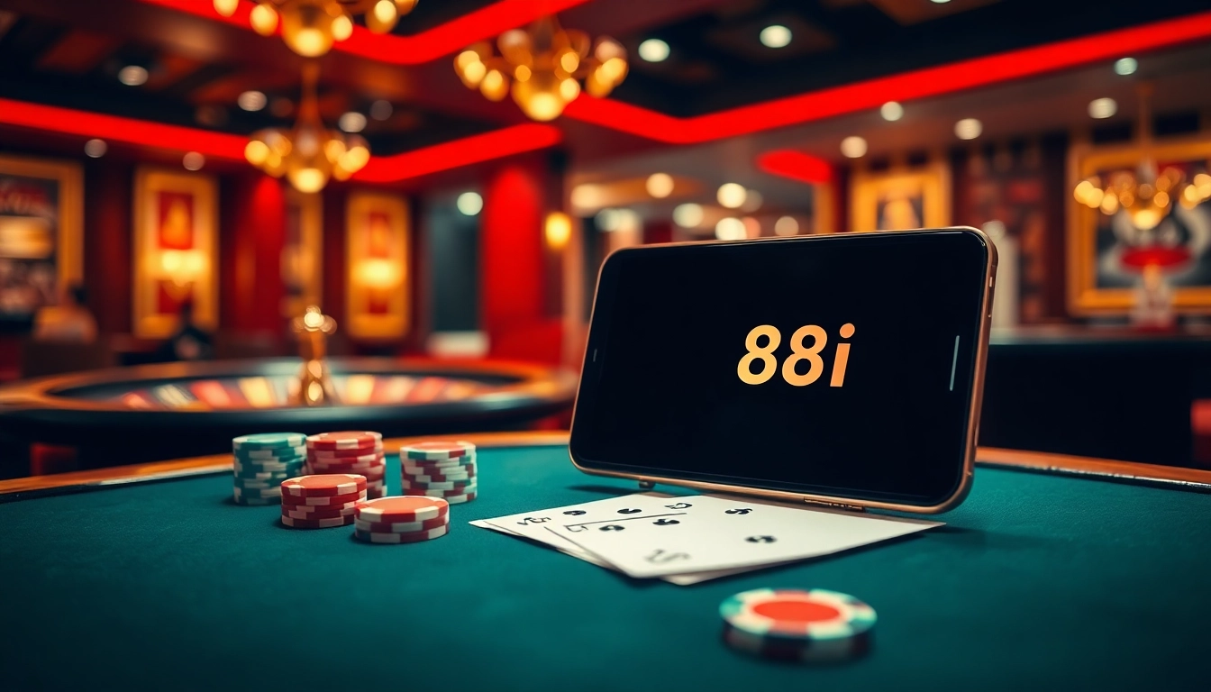 Experience excitement at 88i with vibrant casino games, cards, and roulette wheel.