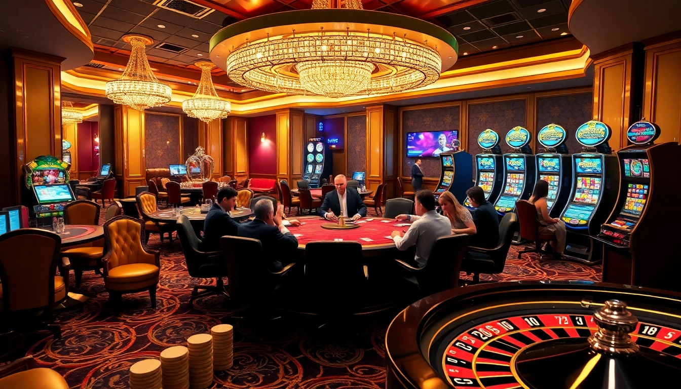 Experience the excitement of go88 in a luxurious casino scene featuring high-stakes poker tables.