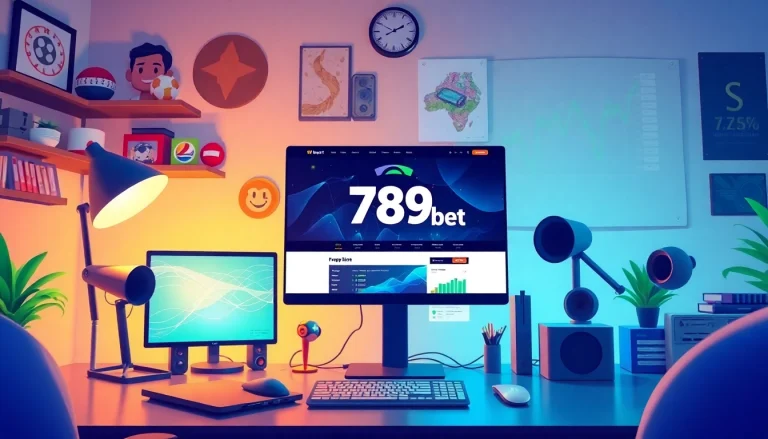 Engaging online gaming scene featuring 789 bet website interface in a modern home office setup.