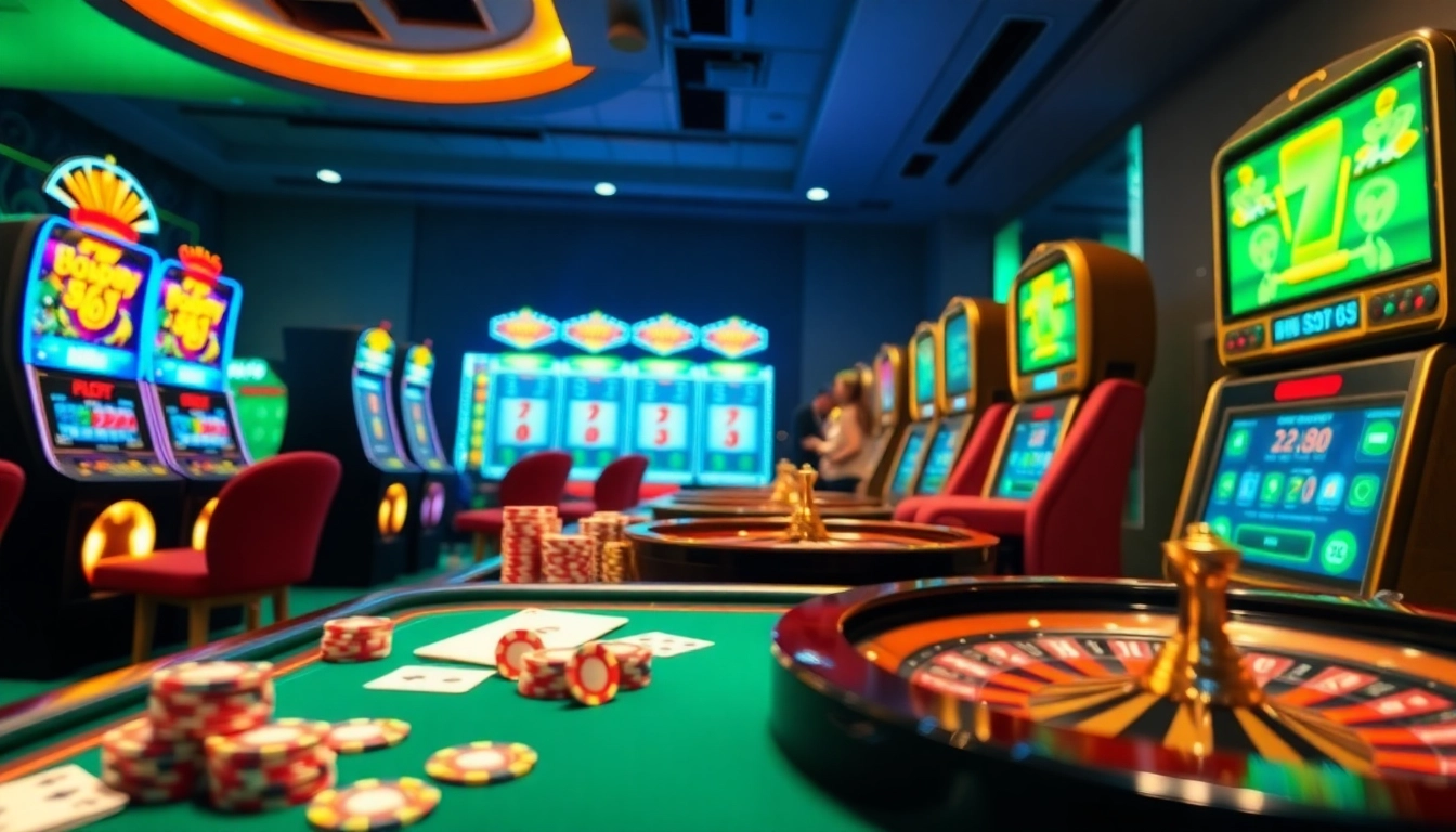 Players enjoy a thrilling game at Gopay88, featuring vibrant casino tables and exciting slot machines.