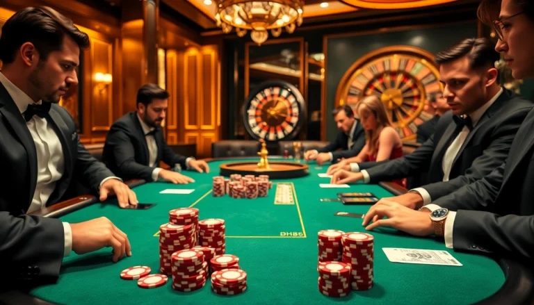 Players at a high-stakes poker table enjoying the thrill of gambling at DH88 casino.