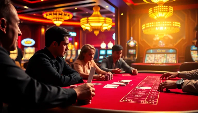 Action-packed scene showcasing a game bài đổi thưởng with players betting at a poker table.