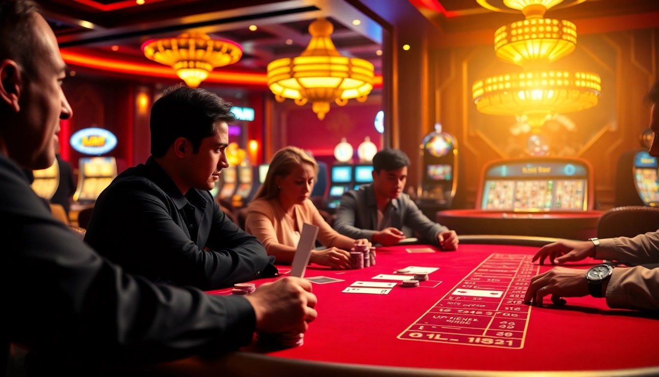 Action-packed scene showcasing a game bài đổi thưởng with players betting at a poker table.