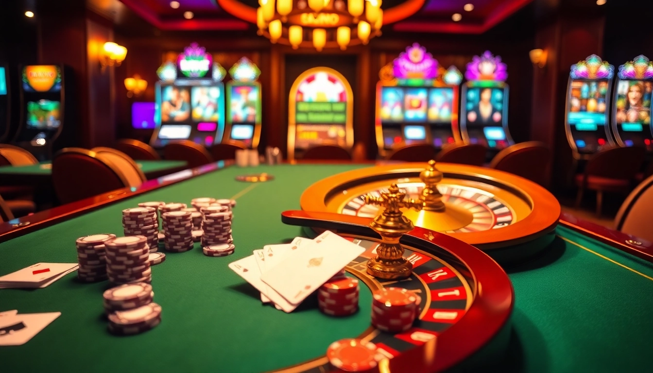Experience exhilarating gaming action at bk8th with intense casino atmosphere and vibrant visuals of poker and roulette.