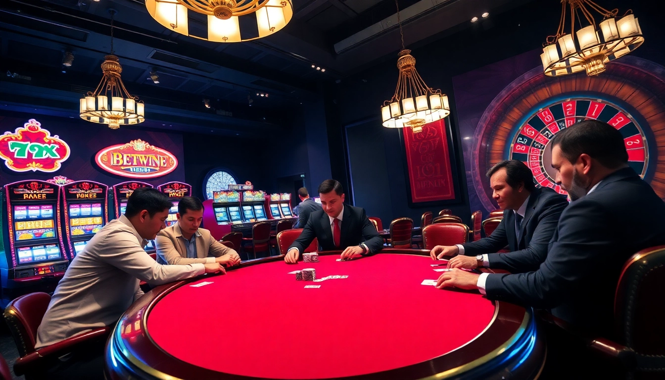 Engaging scene of poker players at a high-stakes table with Betwin88 elements.