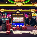 Experience the excitement of PGSLOT at a luxurious casino gaming table with vibrant slot machines.