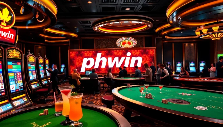 Experience high-stakes gambling at phwin with vibrant slot machines and luxurious casino decor.