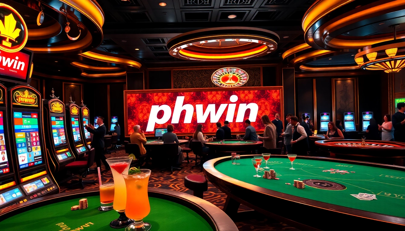 Experience high-stakes gambling at phwin with vibrant slot machines and luxurious casino decor.
