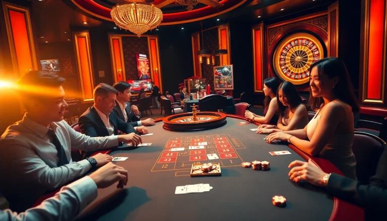 Players enjoying a baccarat game at https://lclc88.com with rich colors and vibrant casino atmosphere.